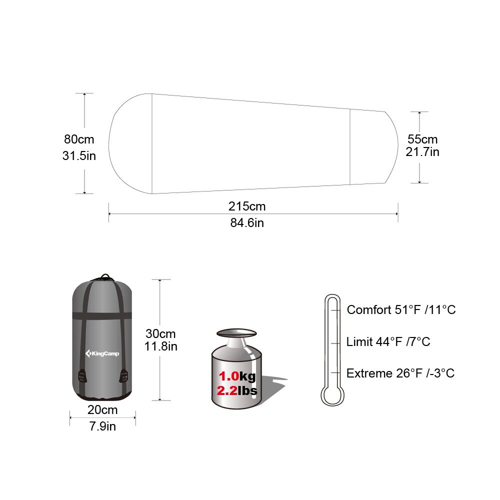 Спальник туристический King Camp Compact 850L правый (комфорт +8)