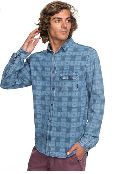 Quiksilver - Практичная мужская рубашка с длинным рукавом Full Rail Indigo